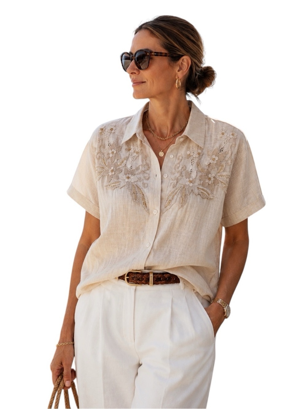 Vintage Raime Floral Embroidered Resort Blouse Medium Coastal Quiet Luxury Top